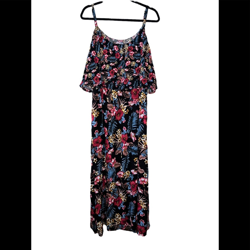City Chic Floral Elastic Waist Sun Maxi Dress Size Medium (18) Adjustable Straps
